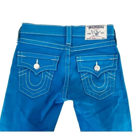True Religion Legging Women's Sz 24 Bright Blue Flap Pocket Jeans - Picture 9 of 11